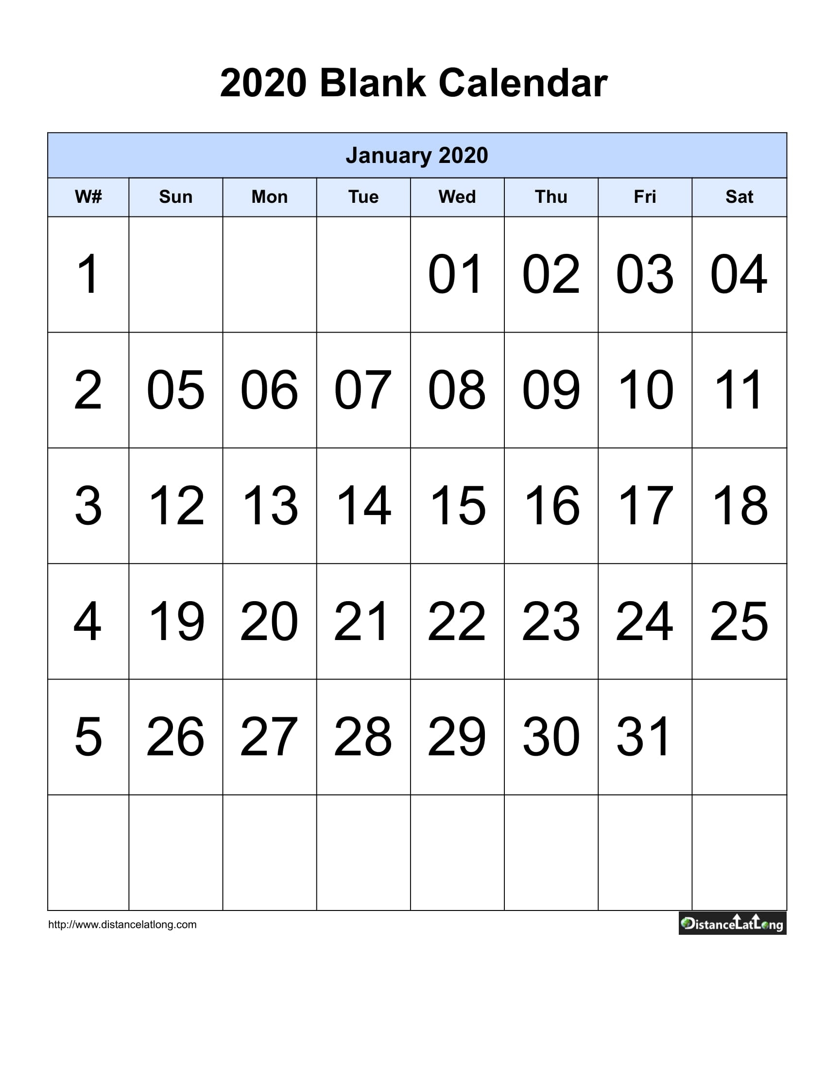 2020 Blank Calendar Blank Portrait Orientation Free