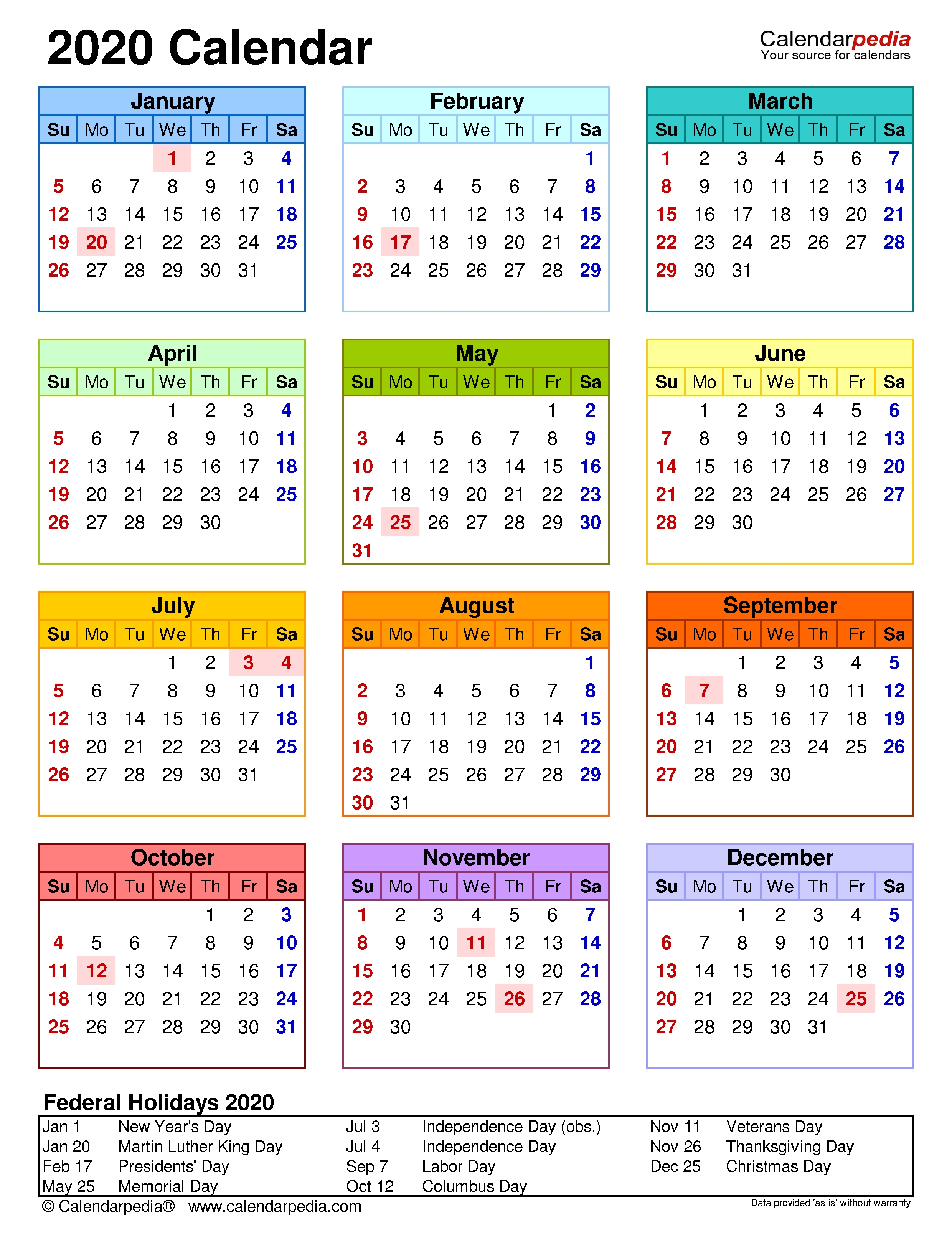 Free Printable Calendar 2020 18 Month Calendar Printable