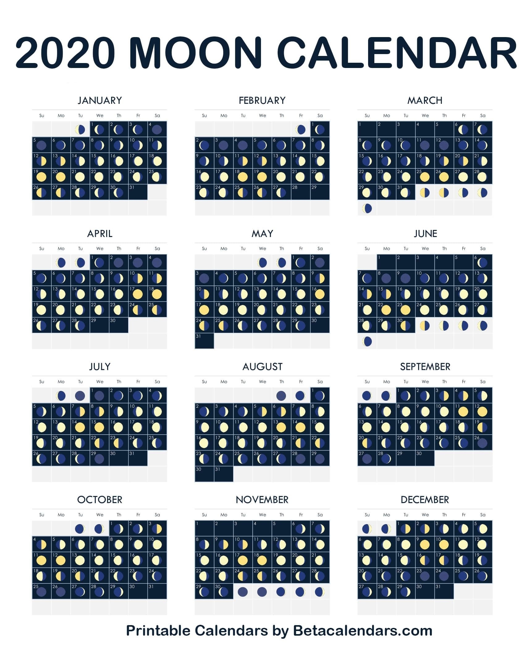 Calendar 2020 With Moon Phases Month Calendar Printable
