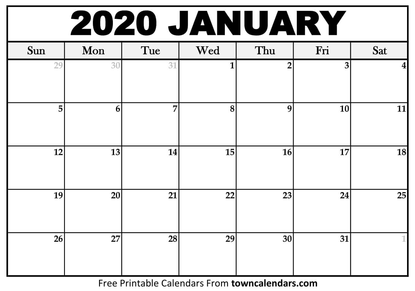 2020 Calendar Printable - Towncalendars