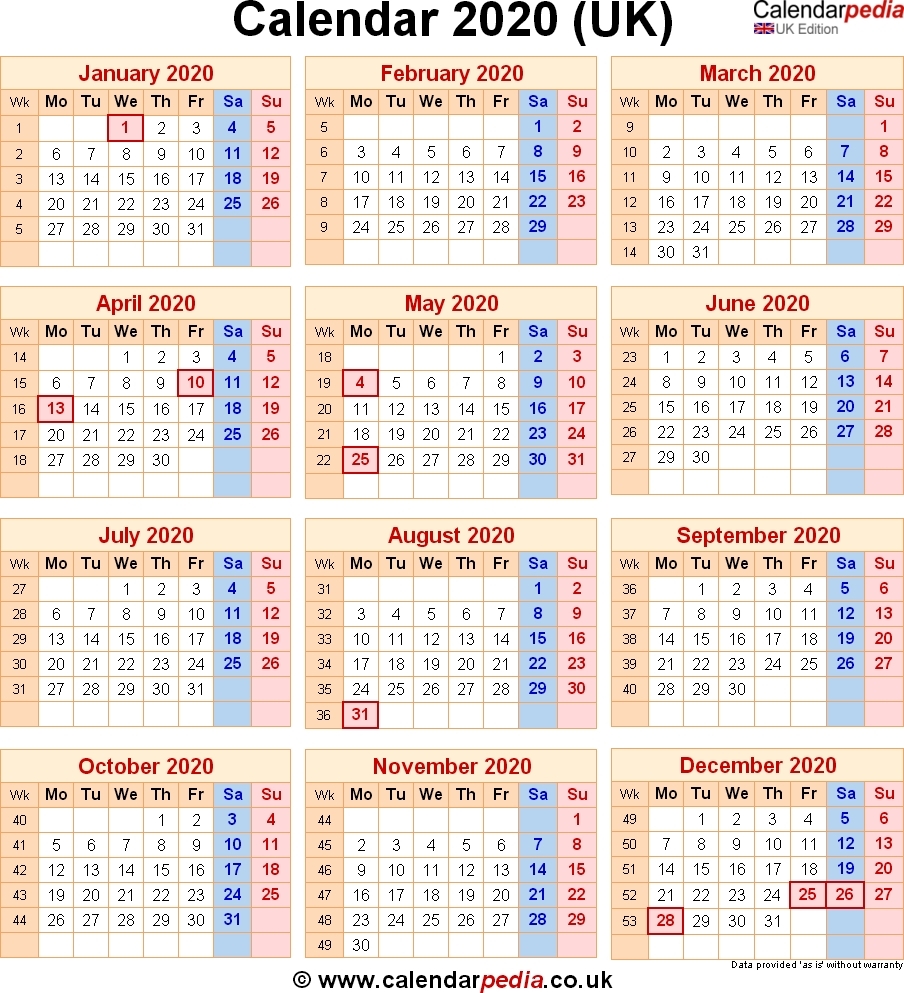 2020 Calendar Uk – Printable Week Calendar