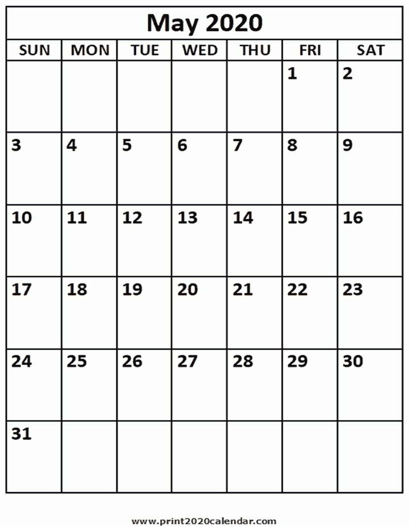 2020 May Calendar Printable