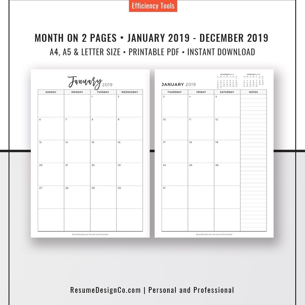 2020 Monthly Planner, 12-Month Calendar, A4, A5, Letter Size