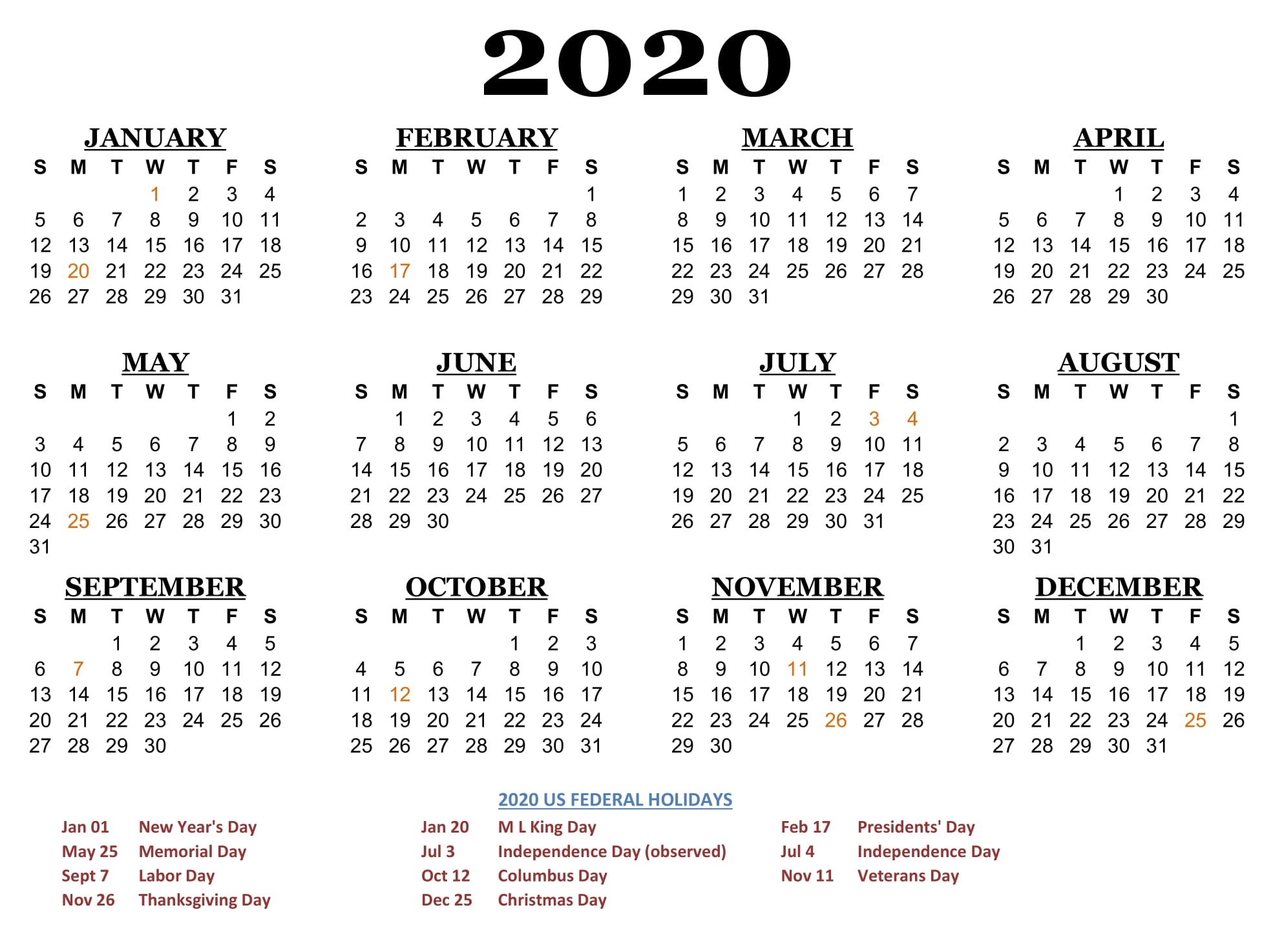 2020 Printable Calendar Yearly Templates – 2020 Free Calendar