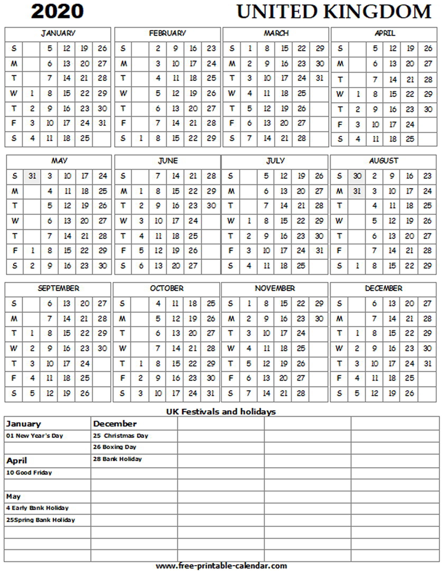 2020 Uk Holiday Calendar - Free-Printable-Calendar