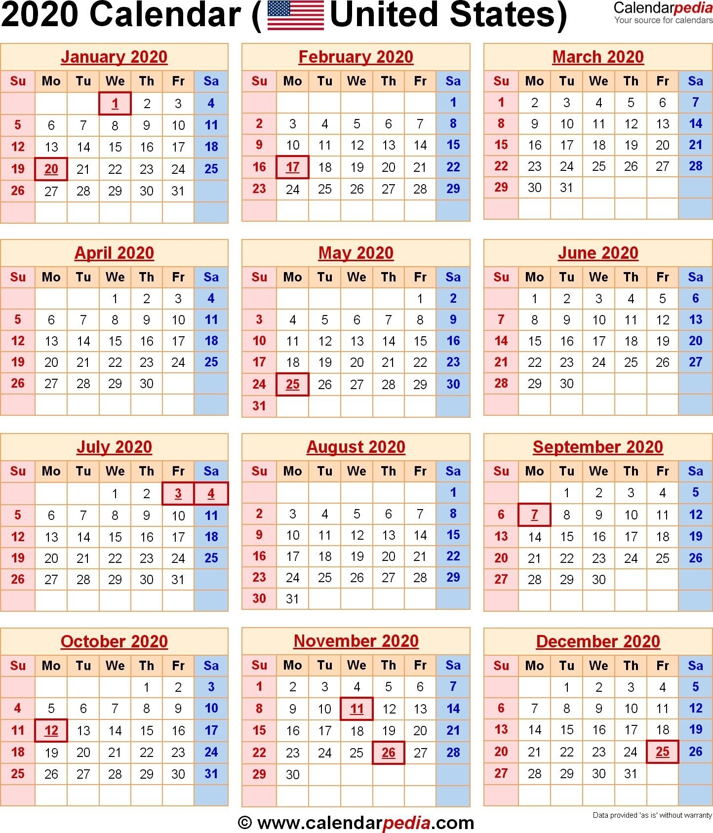 2020 Us Calendar Printable Di 2020 (Dengan Gambar