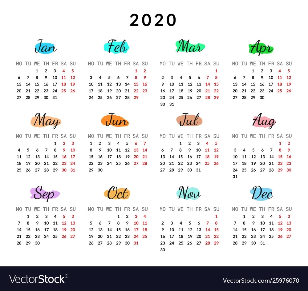 2020 Year Creative Calendar Isolated On White