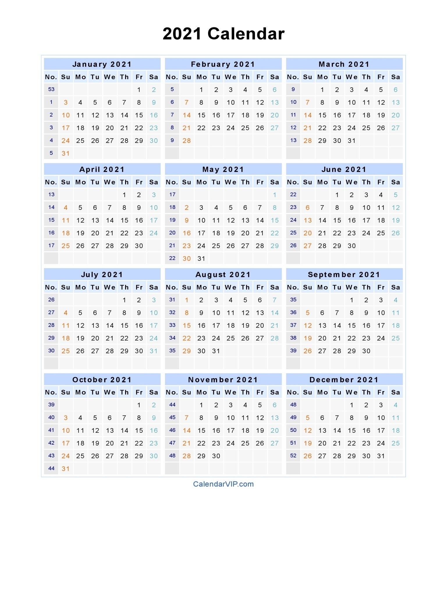 2021 Calendar With Week Numbers Excel Full In 2020