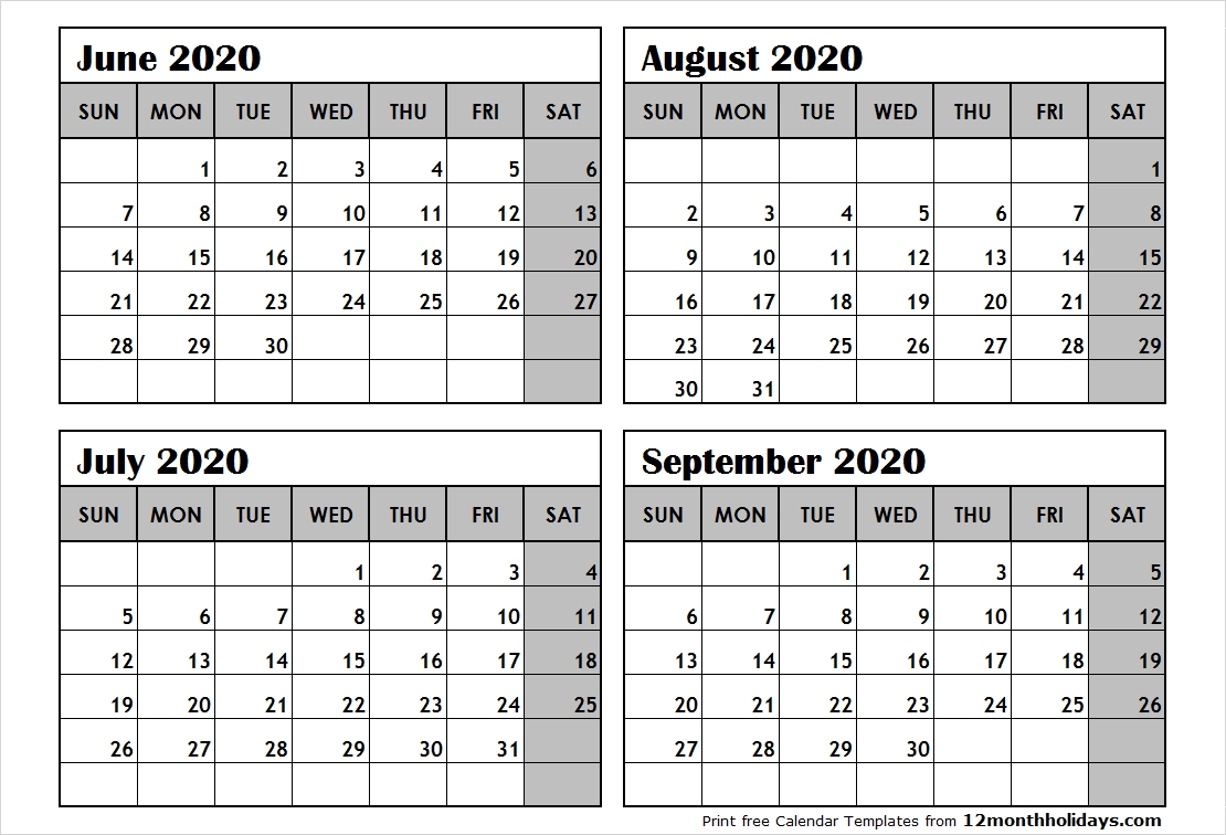 4-Month-Calendar-June-To-September-2020 - All 12 Month