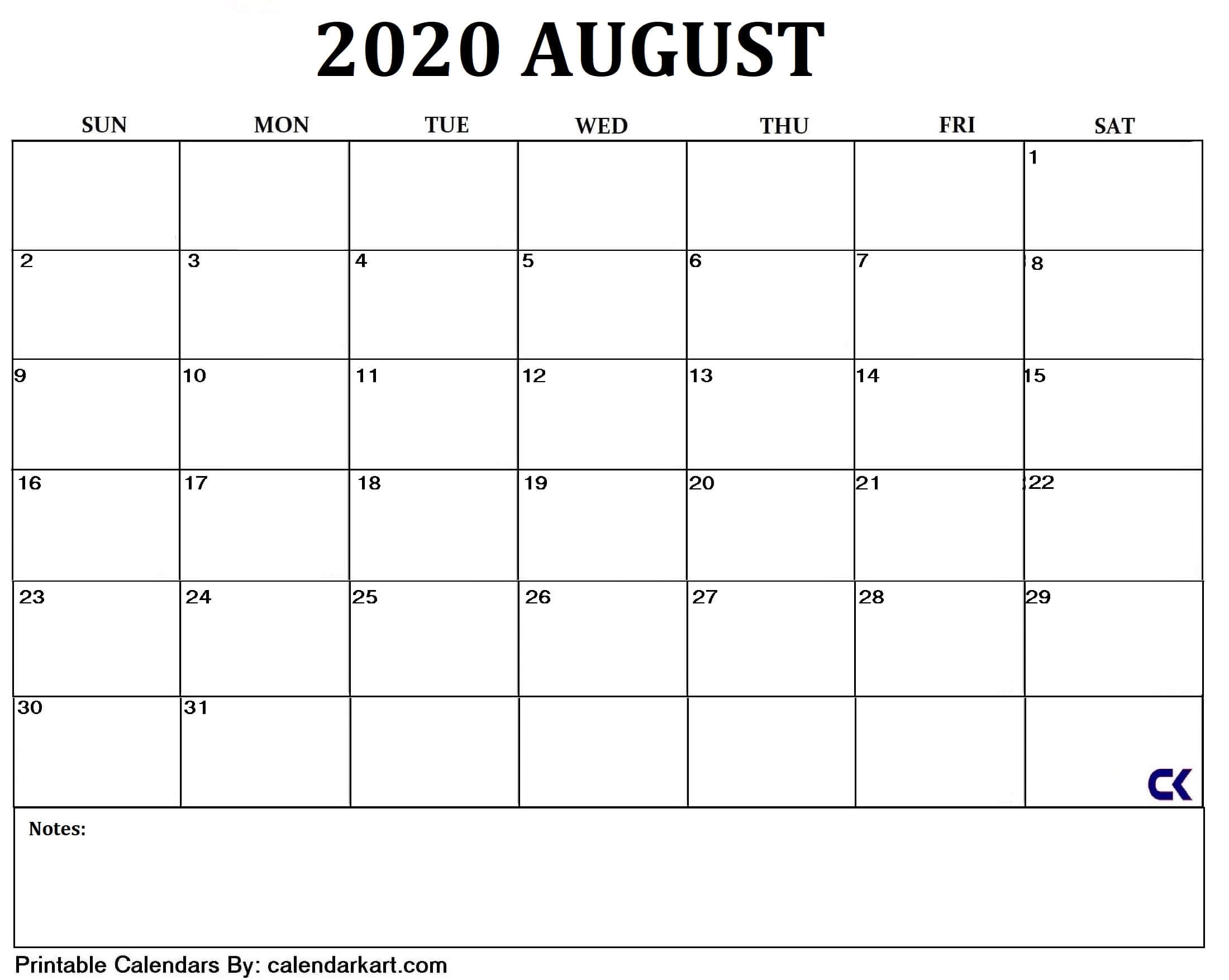 5 Free Printable August 2020 Calendar [Word, Excel, Pdf