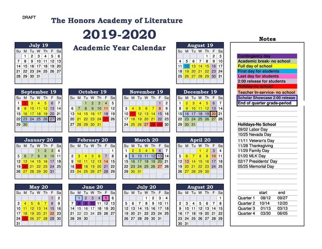 Academic Calendar - The Honors Academy Of Literature