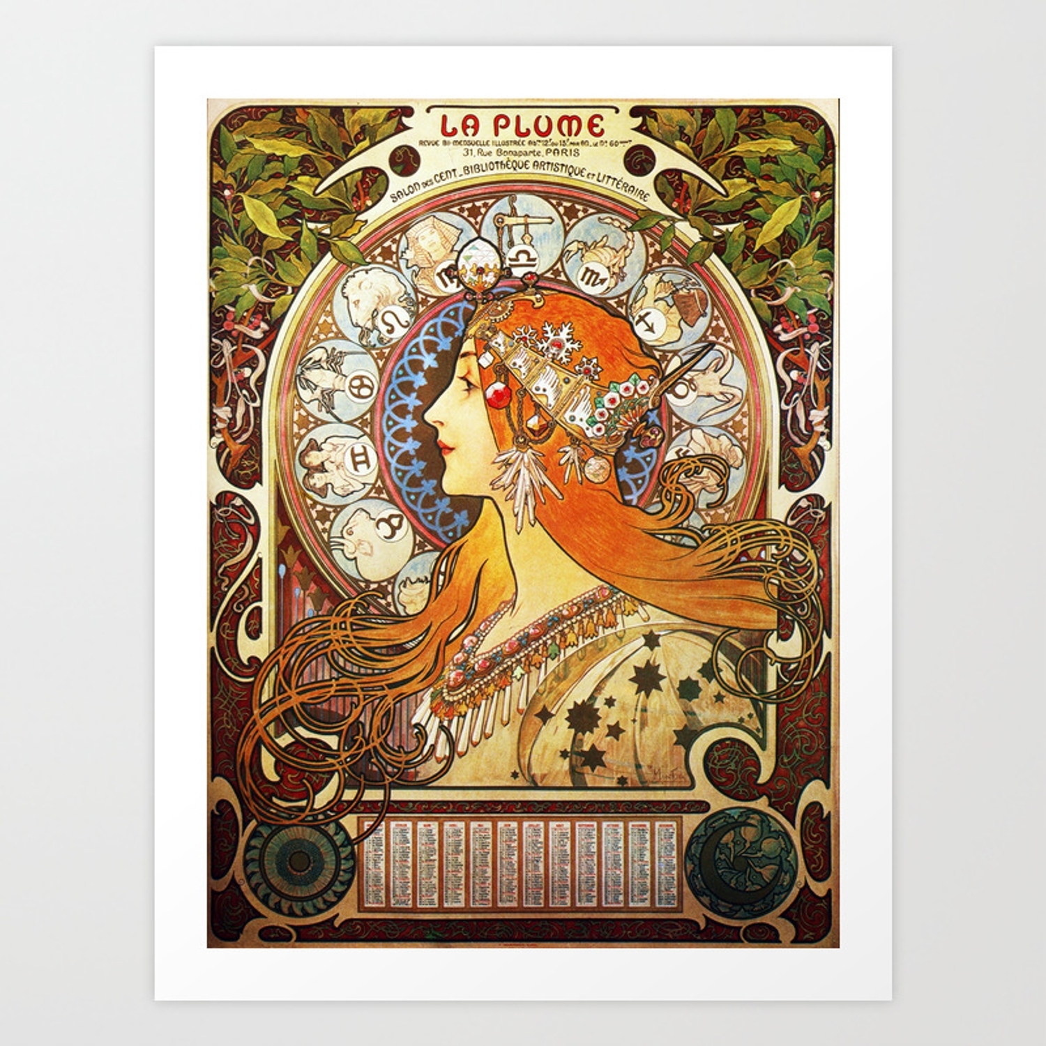 Alphonse Mucha La Plume Zodiac Art Printartgallery