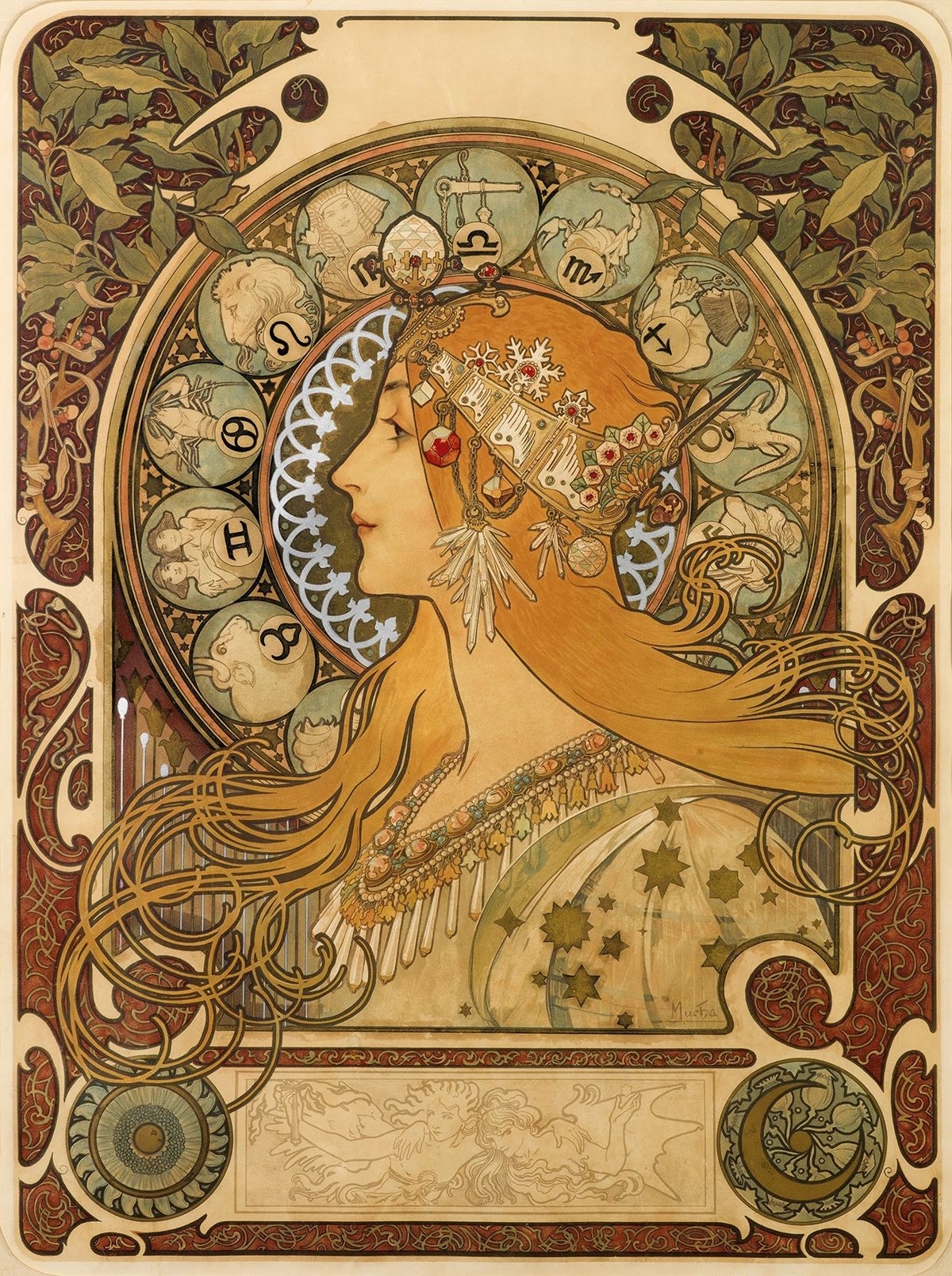 Alphonse Mucha, La Plume — Zodiac Calendar, 1897 In 2020