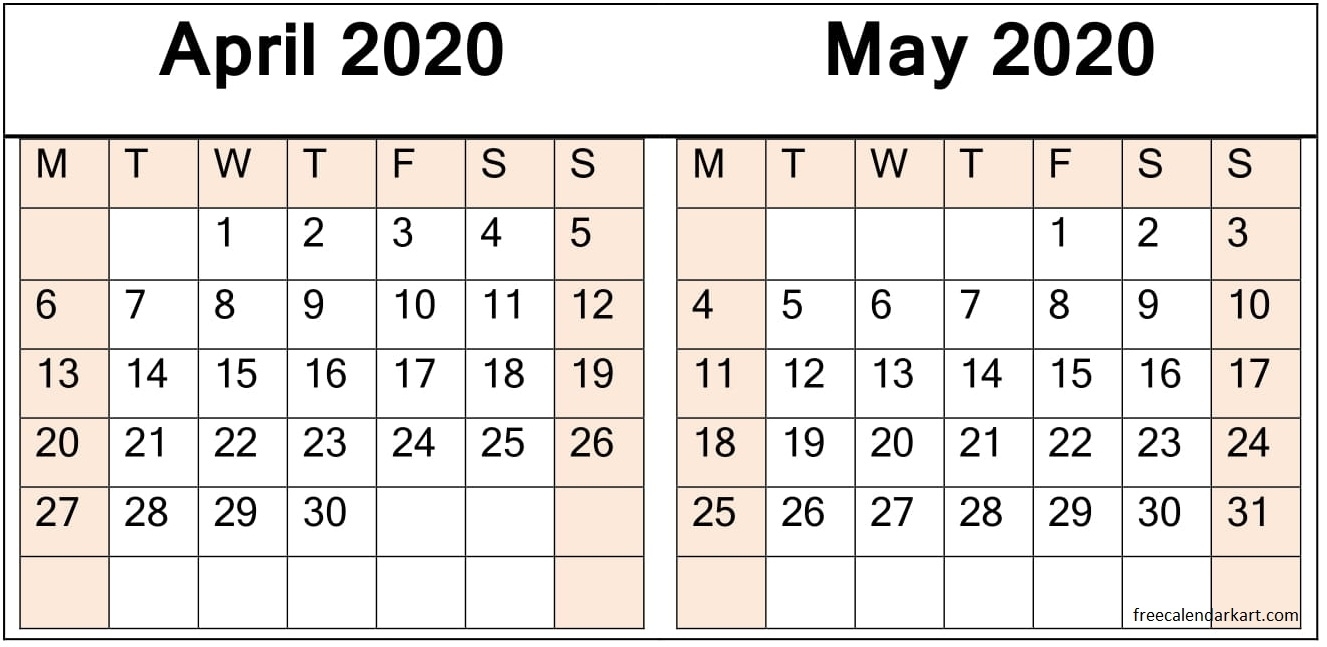 April May 2020 Calendar Pdf Download - Latest Printable