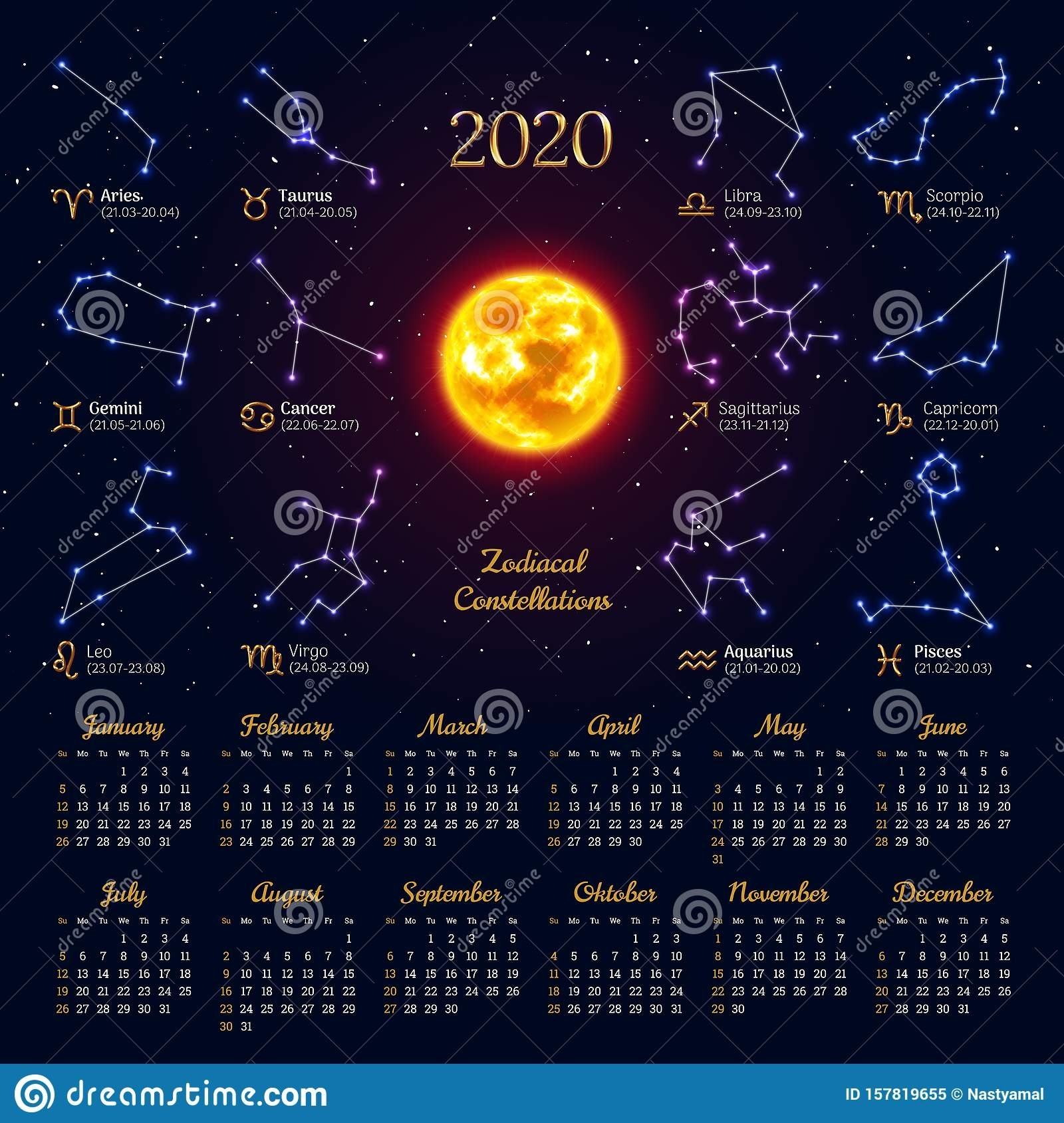 Zodiac Lunar Calendar 2020 Month Calendar Printable