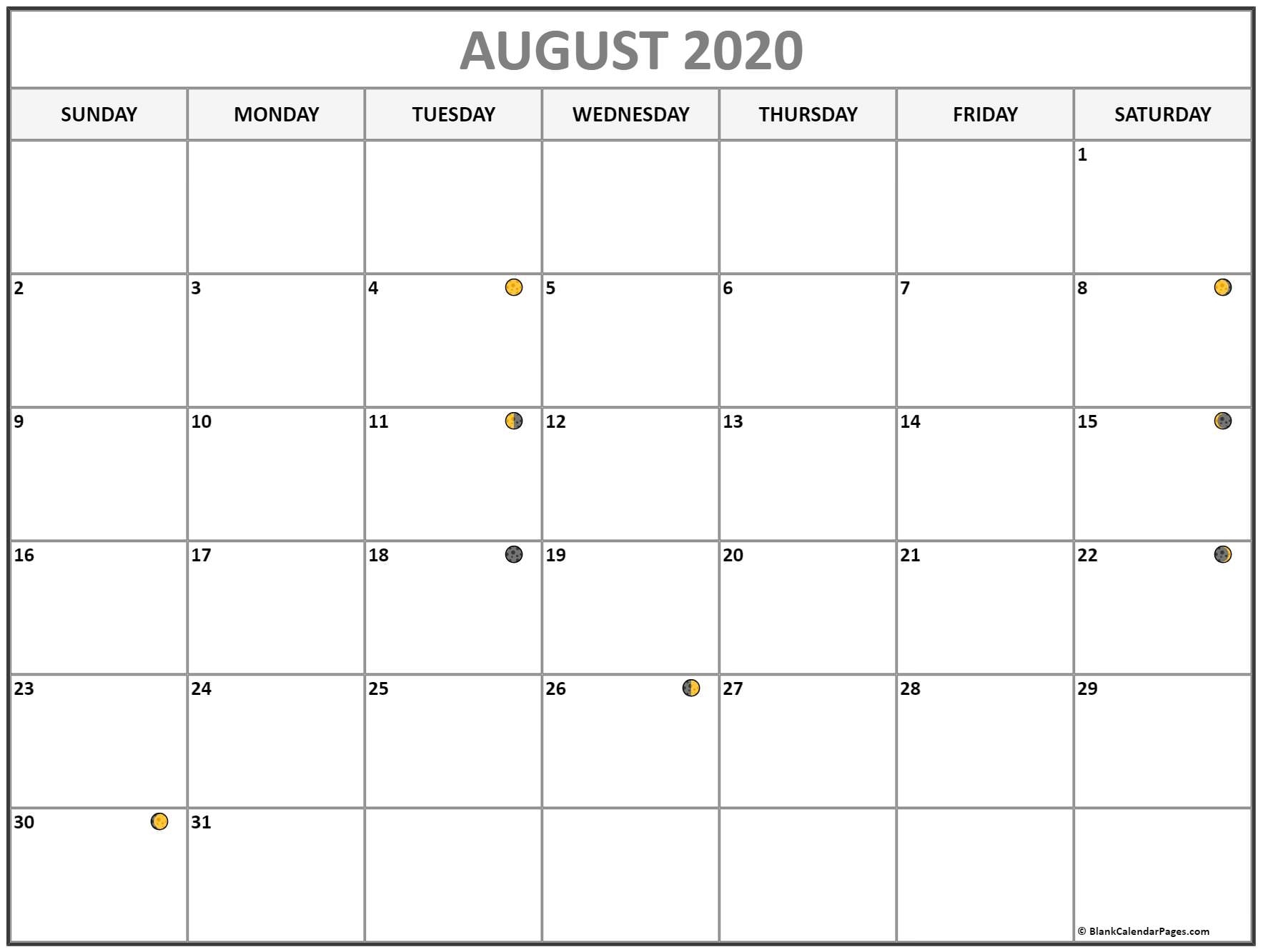 August 2020 Lunar Calendar | Moon Phase Calendar