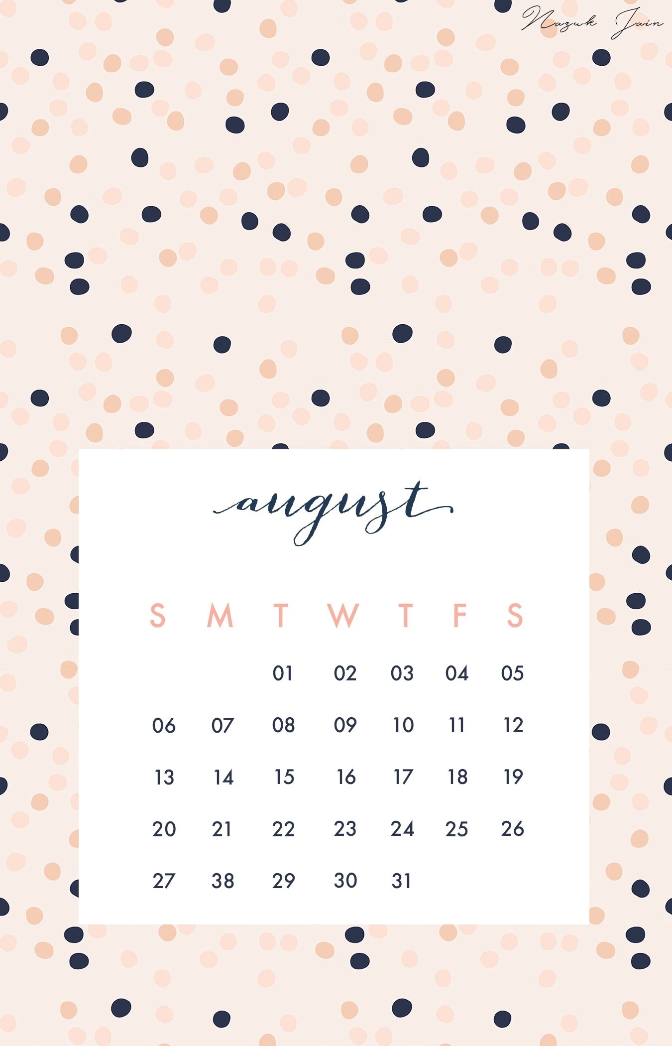 August - Free Calendar Printables 2017Nazuk Jain