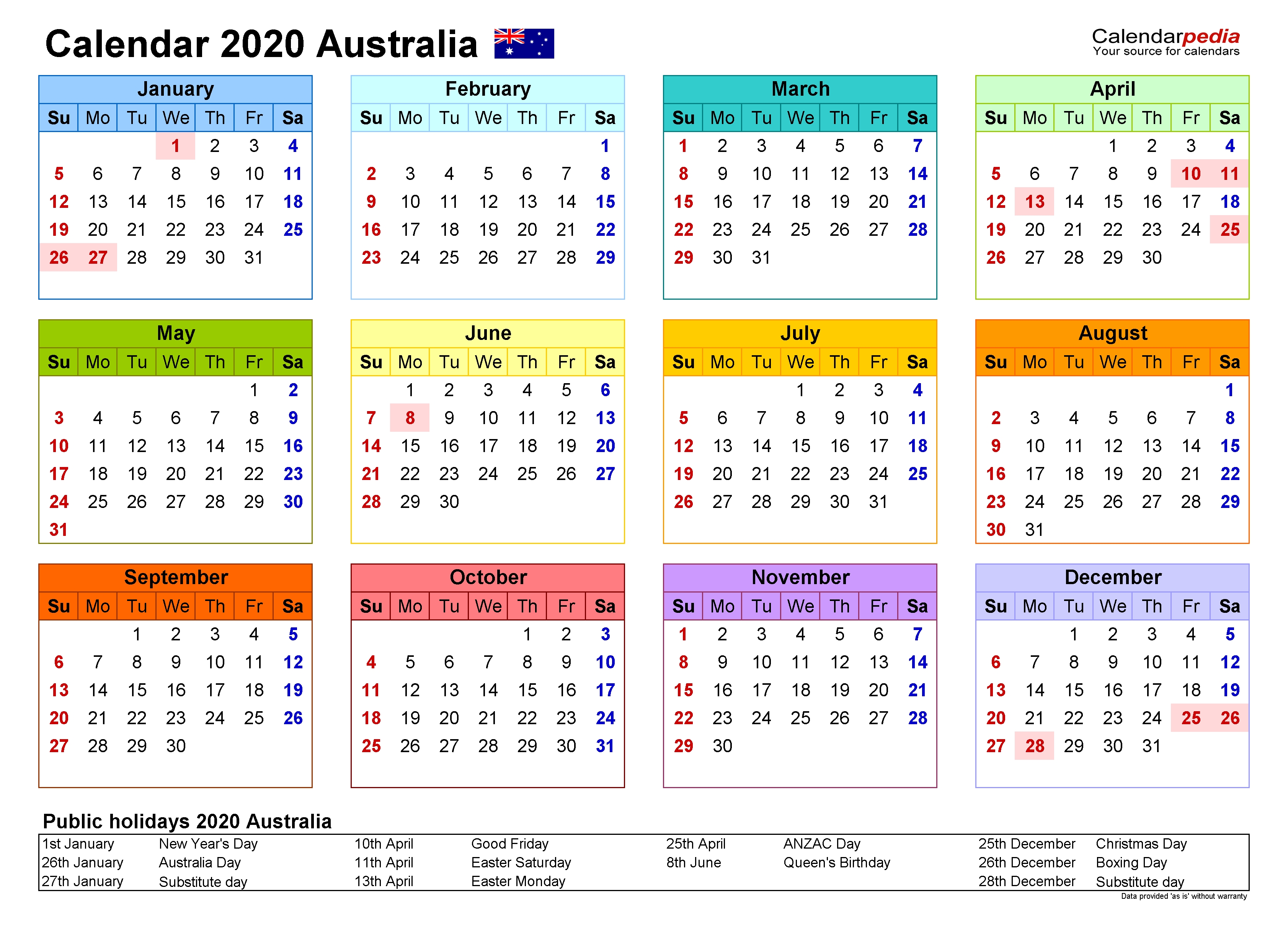 Australia Calendar 2020 - Free Printable Excel Templates