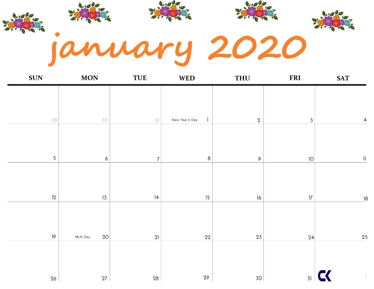 Best Cute January 2020 Calendar Floral Wallpaper For Desktop