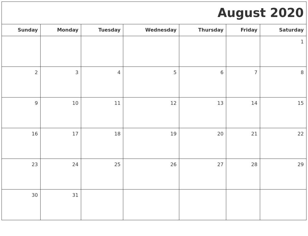 Best Of Printable Calendar August 2020 (With Images