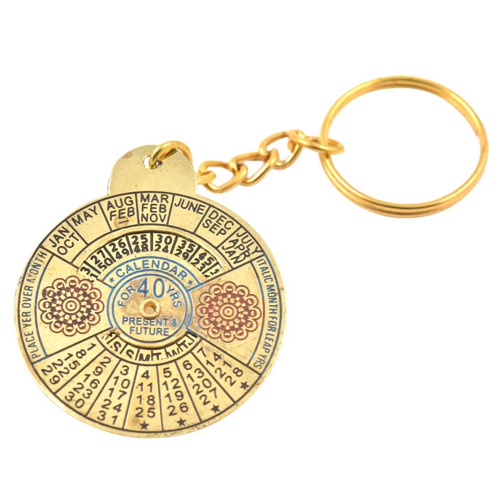 Big Flower Keychain Brass Vintage Look 40 Years Calendar