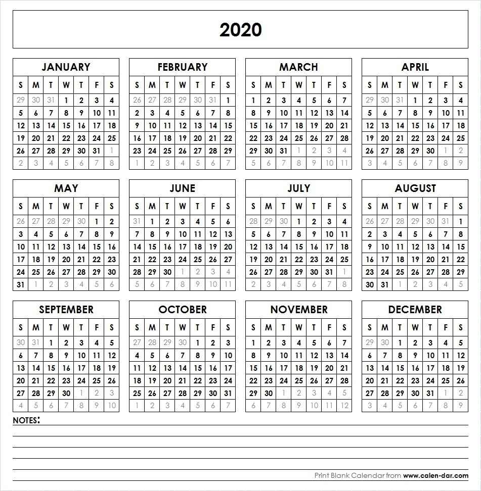 Blank 2020 Printable Calendar Template Pdf (With Images