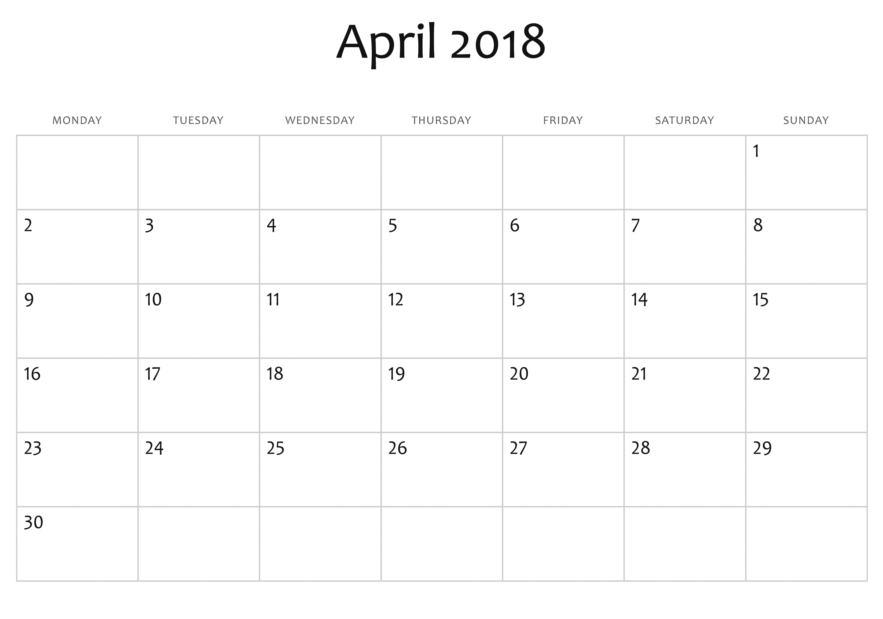 Blank April 2018 Calendar Template, Printable | Calendar