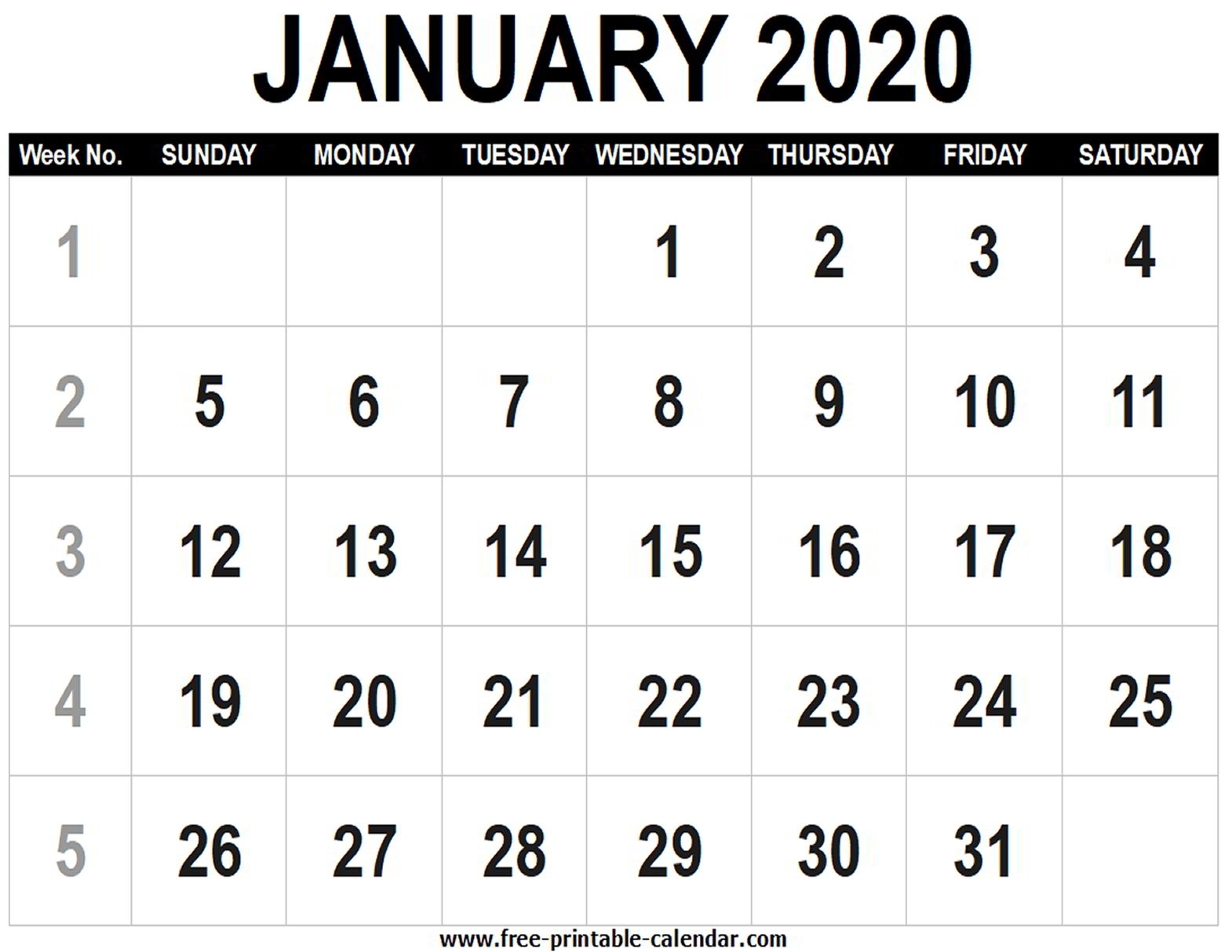 Calendar Week January 2020 | Month Calendar Printable