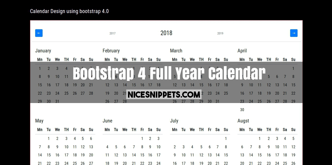 Bootstrap 4 All Year Calendar Example