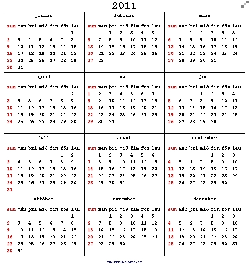 Calendar 2011 - Printable Calendar With Holiday List