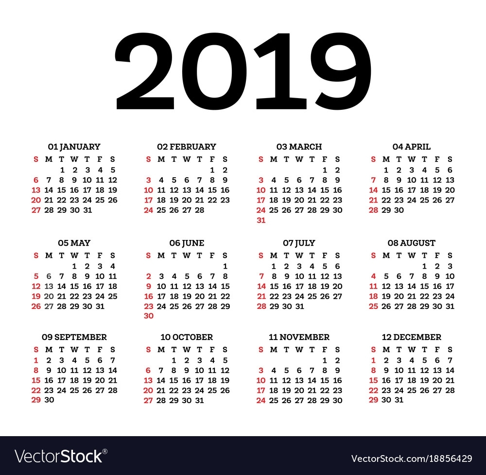 Calendar 2019 Isolated On White Background Week