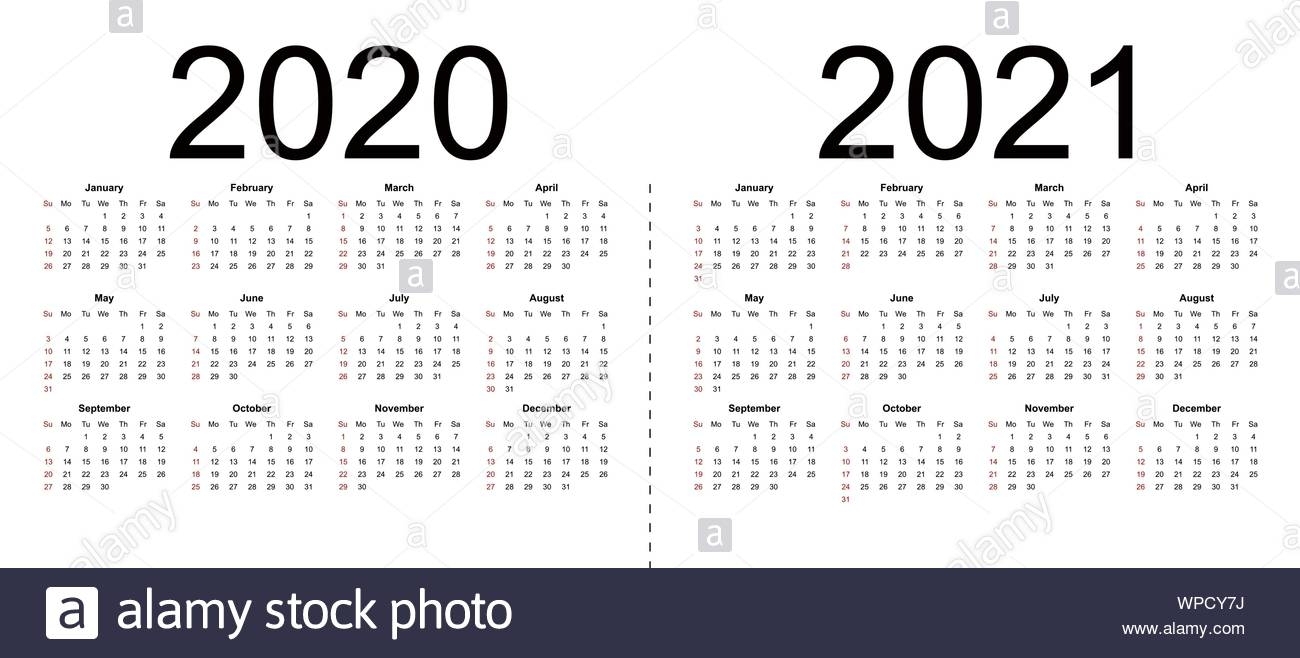 Calendar 2020, 2021. Week Starts From Sunday, Business