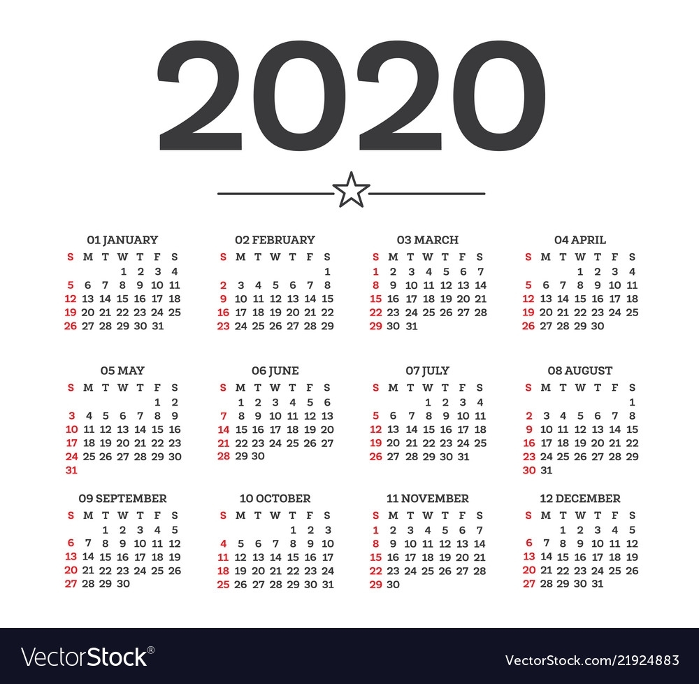 Calendar 2020 Isolated On White Background Week