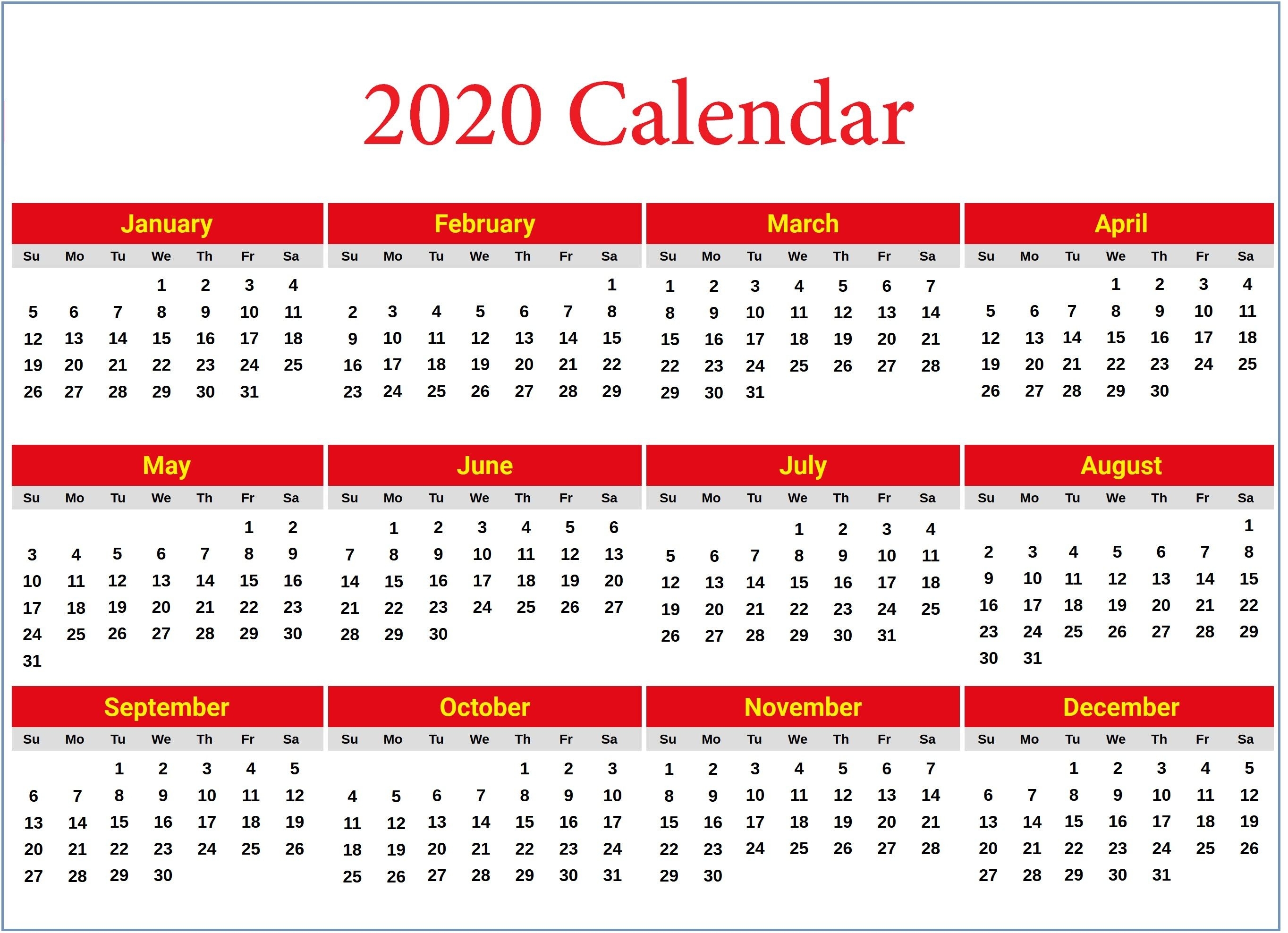 Calendar 2020 Printable With Holidays Di 2020