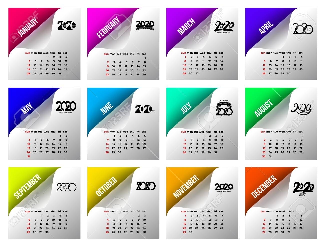 Calendar 2020 Template. Calendar Design In Black And White Colors,..