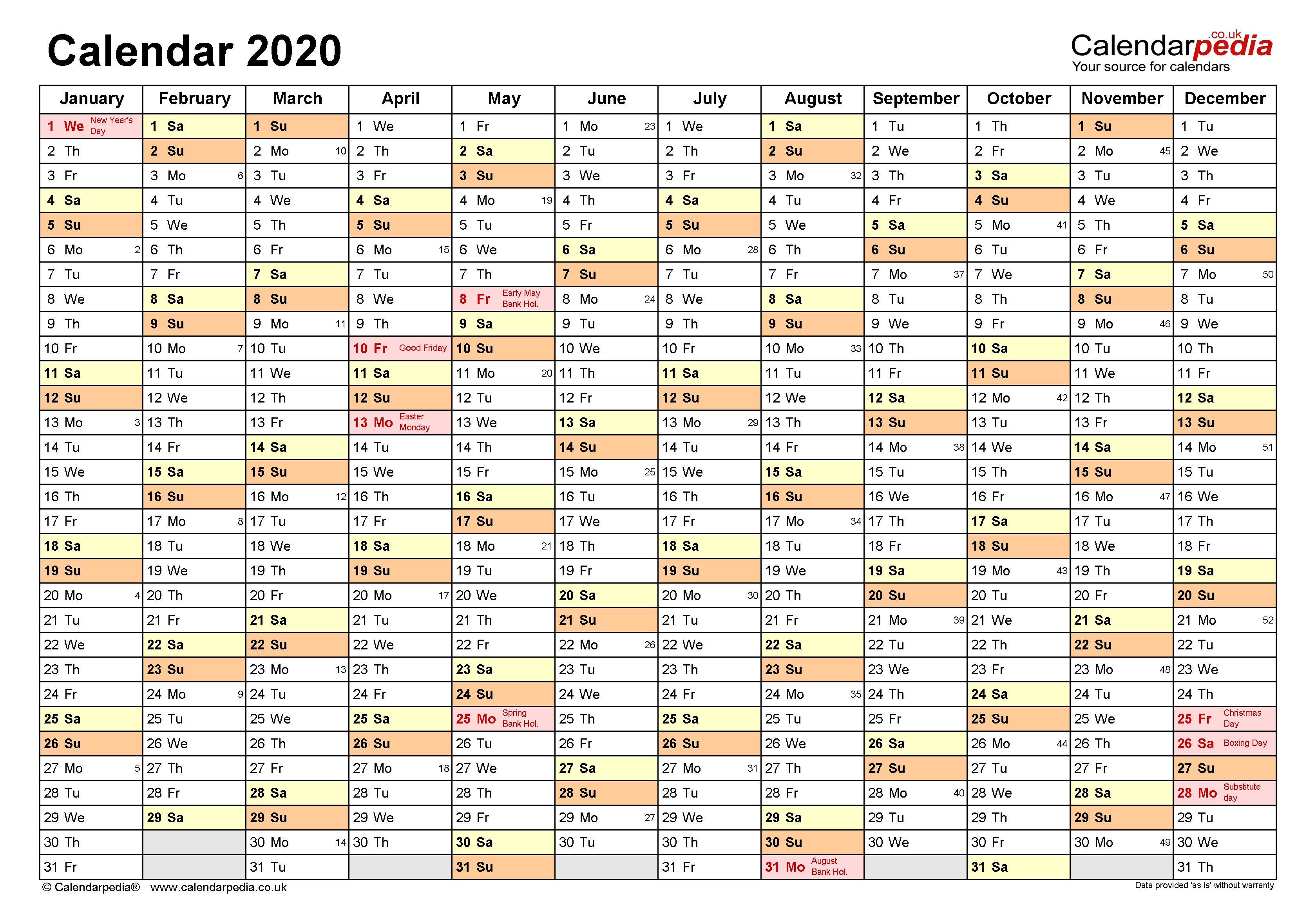 Calendar 2020 (Uk) | 17 Free Printable Pdf Templates