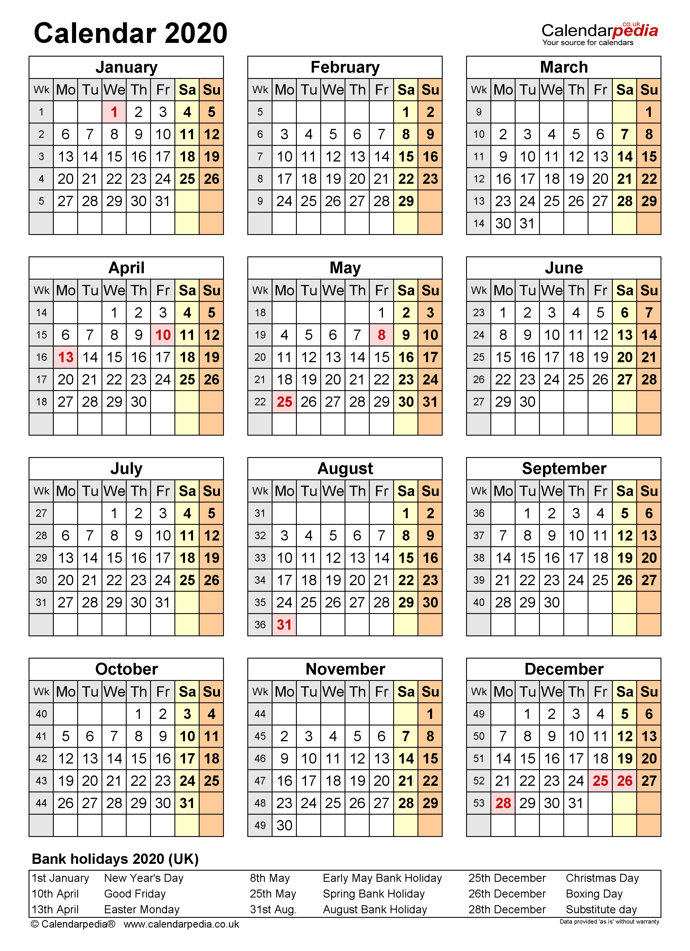 Calendar 2020 (Uk) | 17 Free Printable Pdf Templates