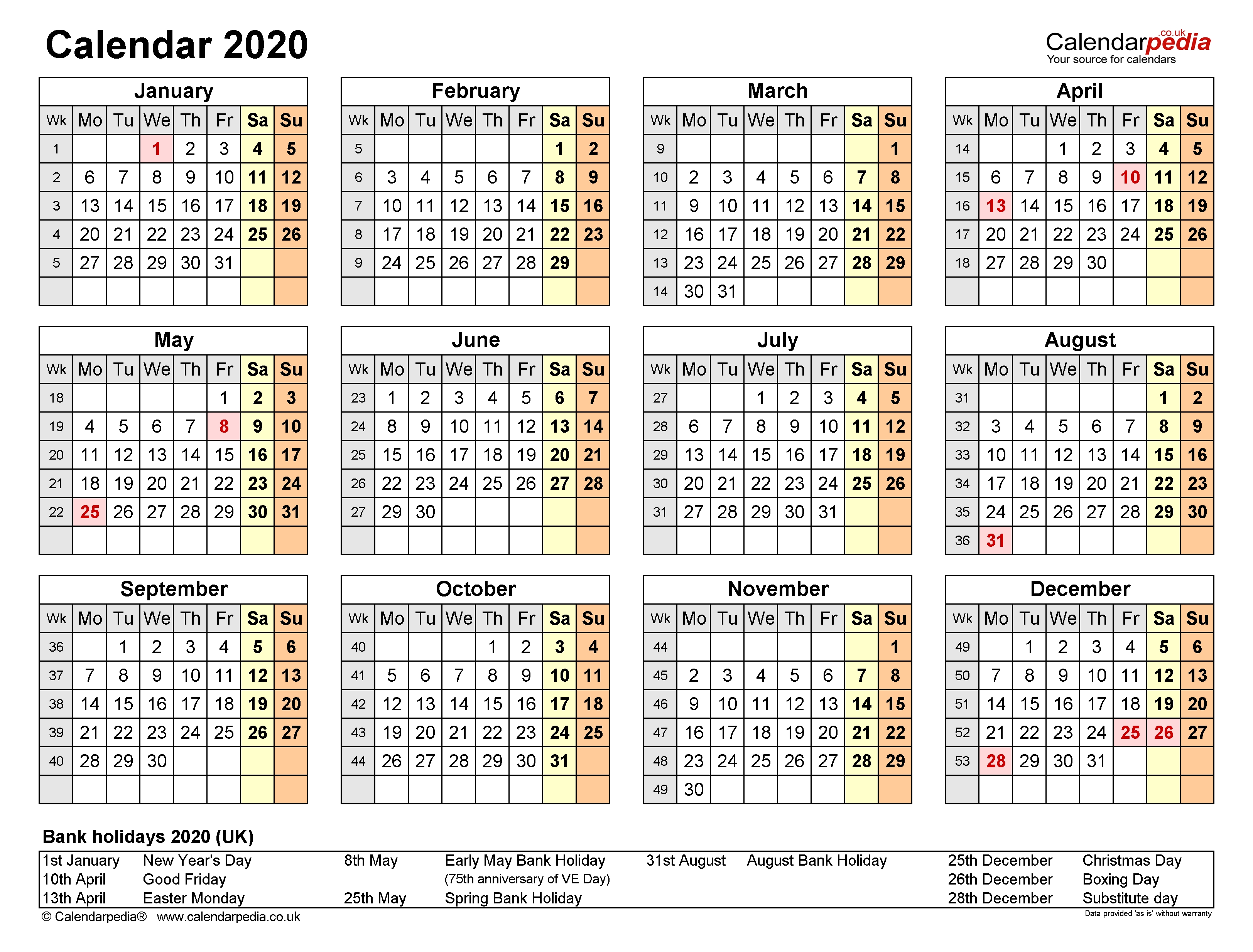 Calendar 2020 (Uk) | 17 Free Printable Pdf Templates