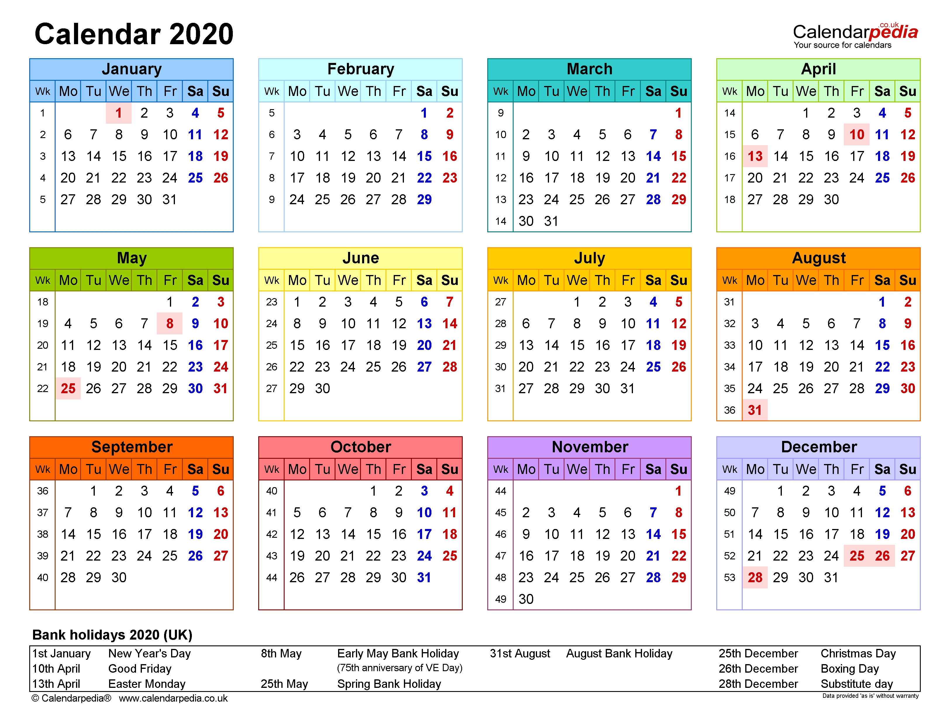 Calendar 2020 (Uk) | 17 Free Printable Pdf Templates