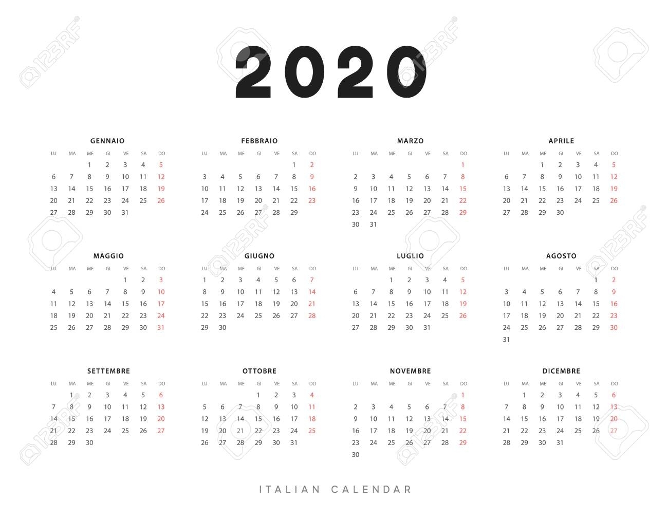 Calendar For 2020 Year. Week Starts On Monday. Planner For 12..