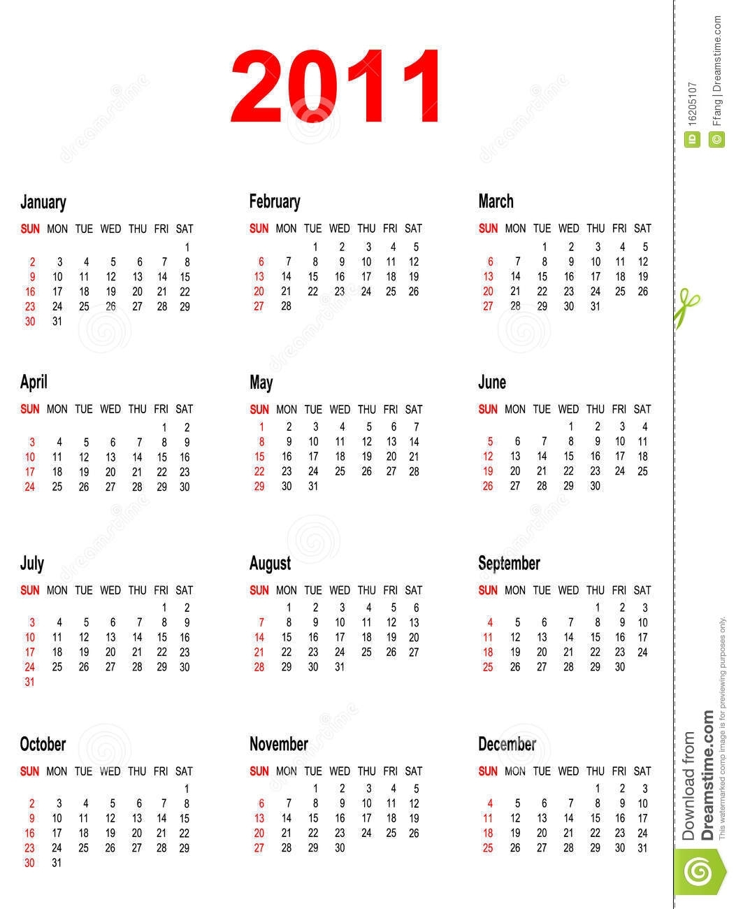 Calendar For Year 2011. Stock Vector. Illustration Of June