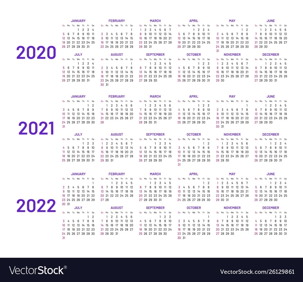 Calendar Layouts For 2020 2021 2022 Years