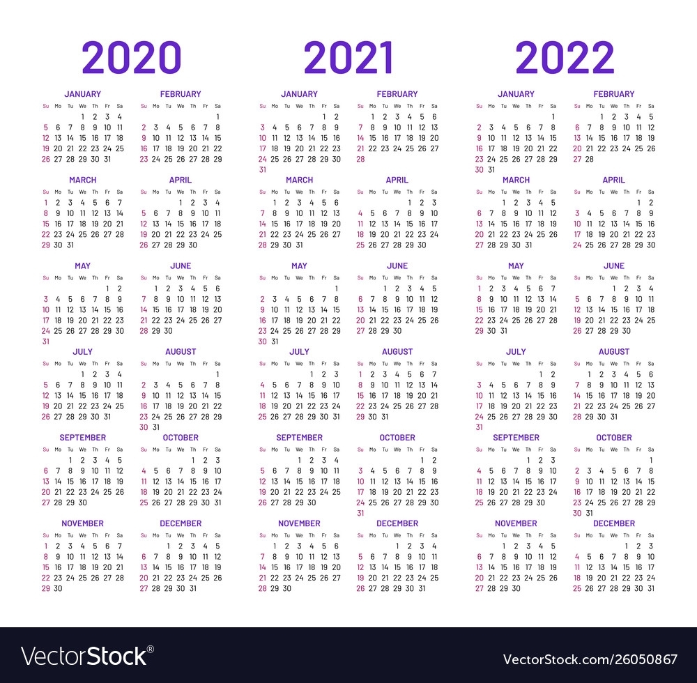 Calendar Layouts For 2020 2021 2022 Years