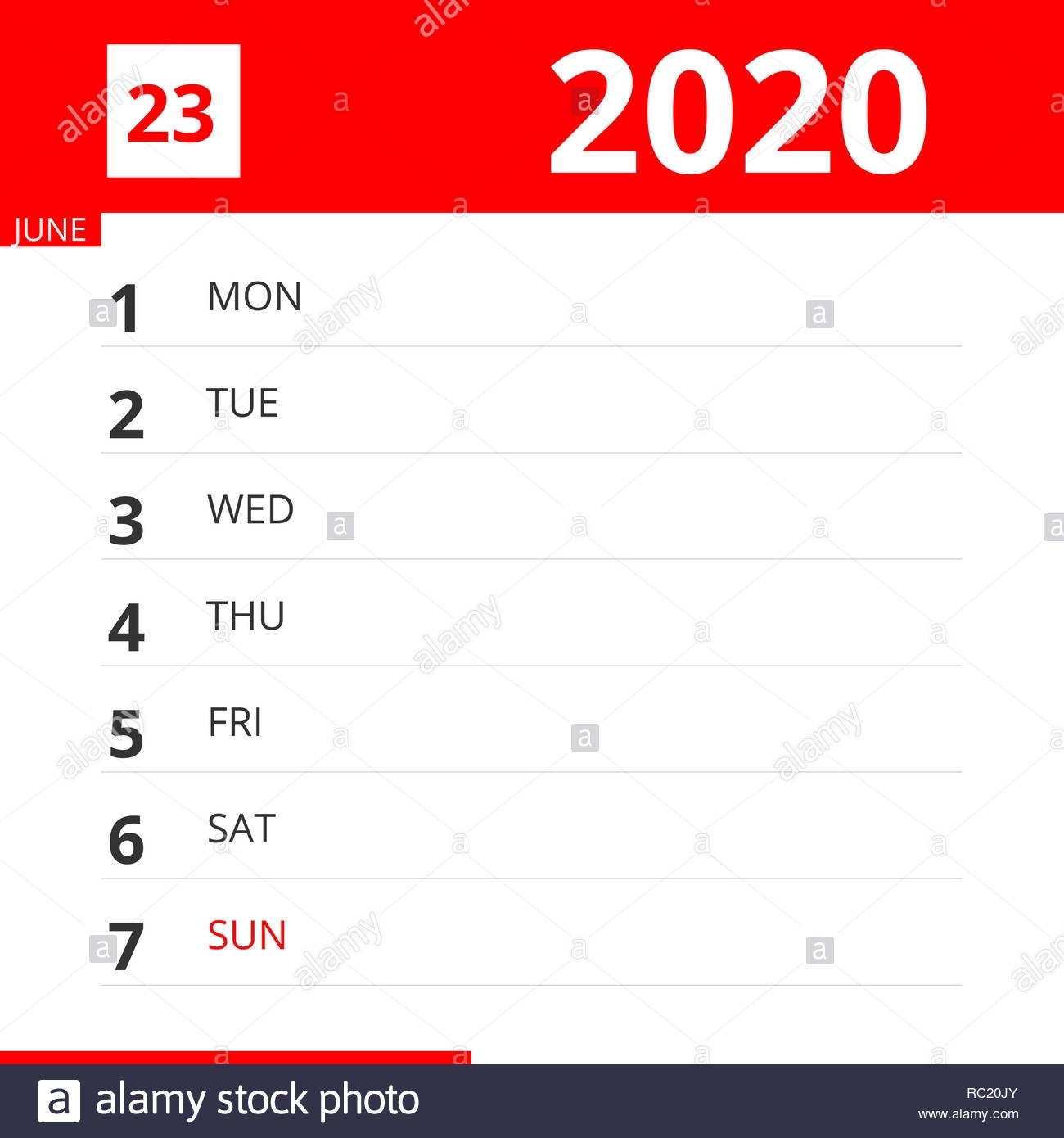 Calendar Planner For Week 23 In 2020, Ends June 7, 2020