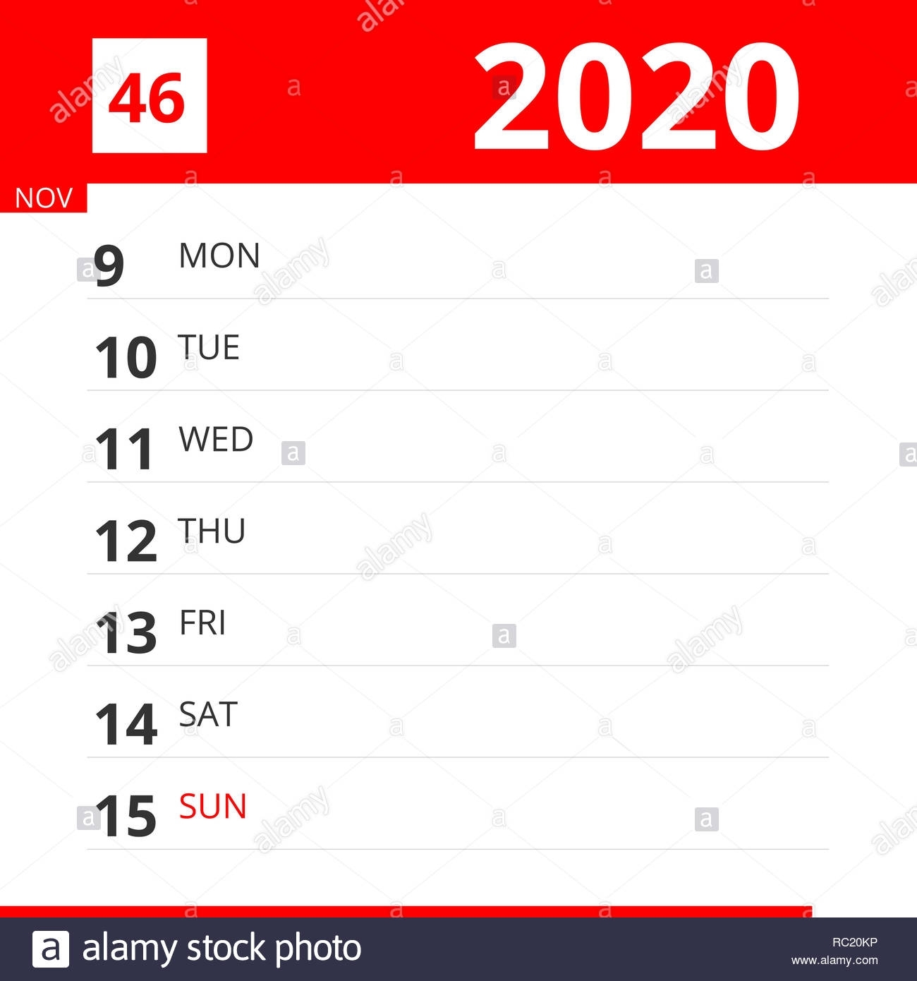Calendar Planner For Week 46 In 2020, Ends November 15, 2020