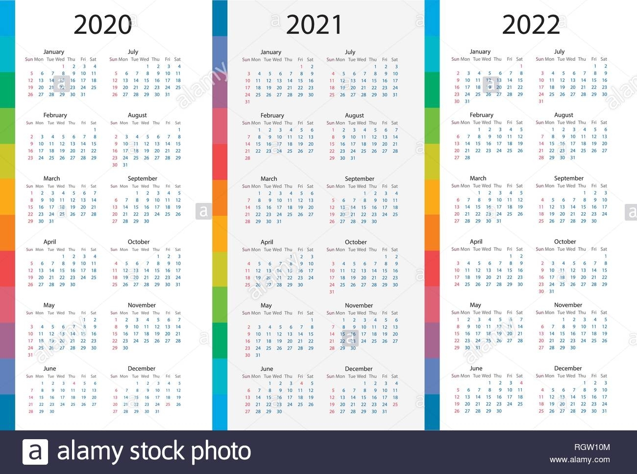 Calendar Template Set For 2020, 2021, 2022 Years. Week