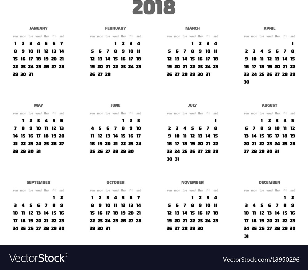 Calendar - Year 2018 Week Starts From