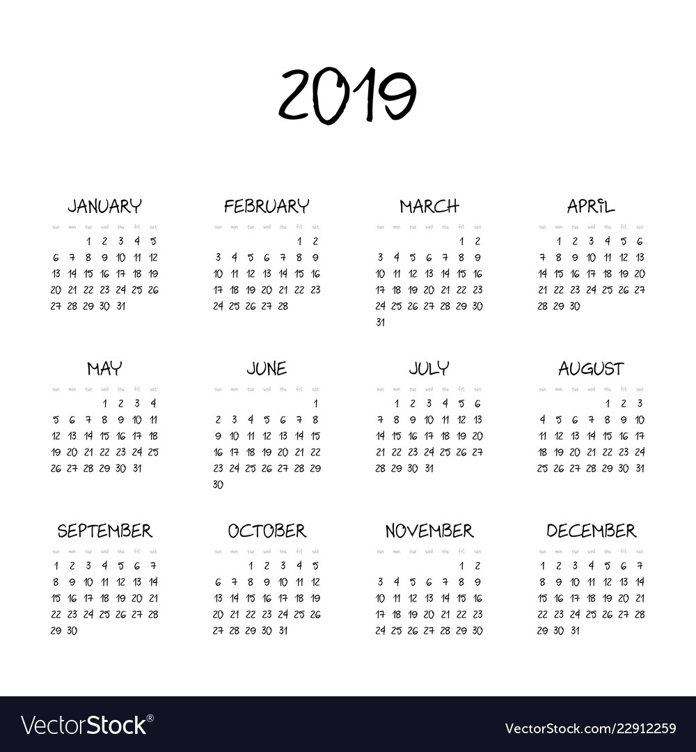 Calendar - Year 2019 Week Starts From