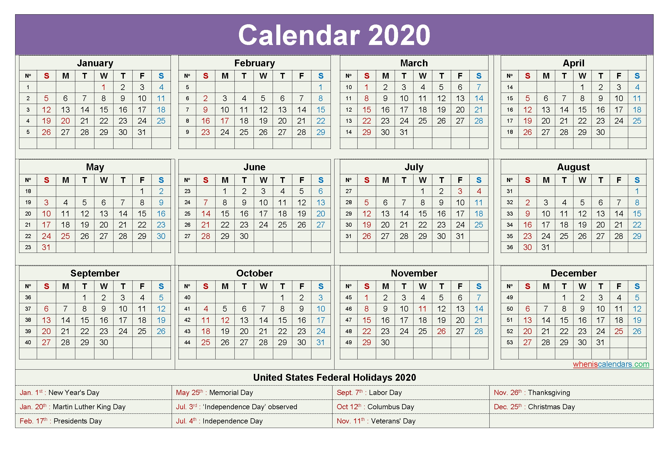 Computer Desktop Calendar 2020 With Holidays – Free