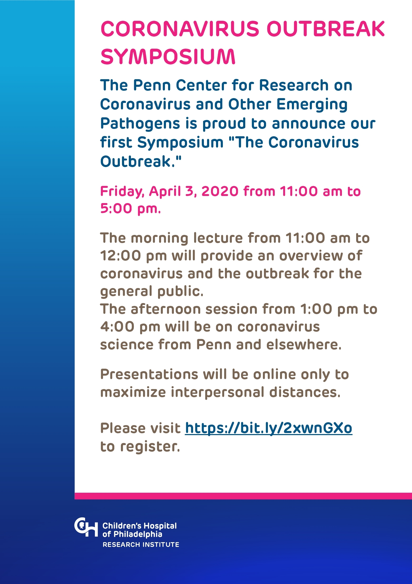 Coronavirus Outbreak Symposium | Chop Research Institute